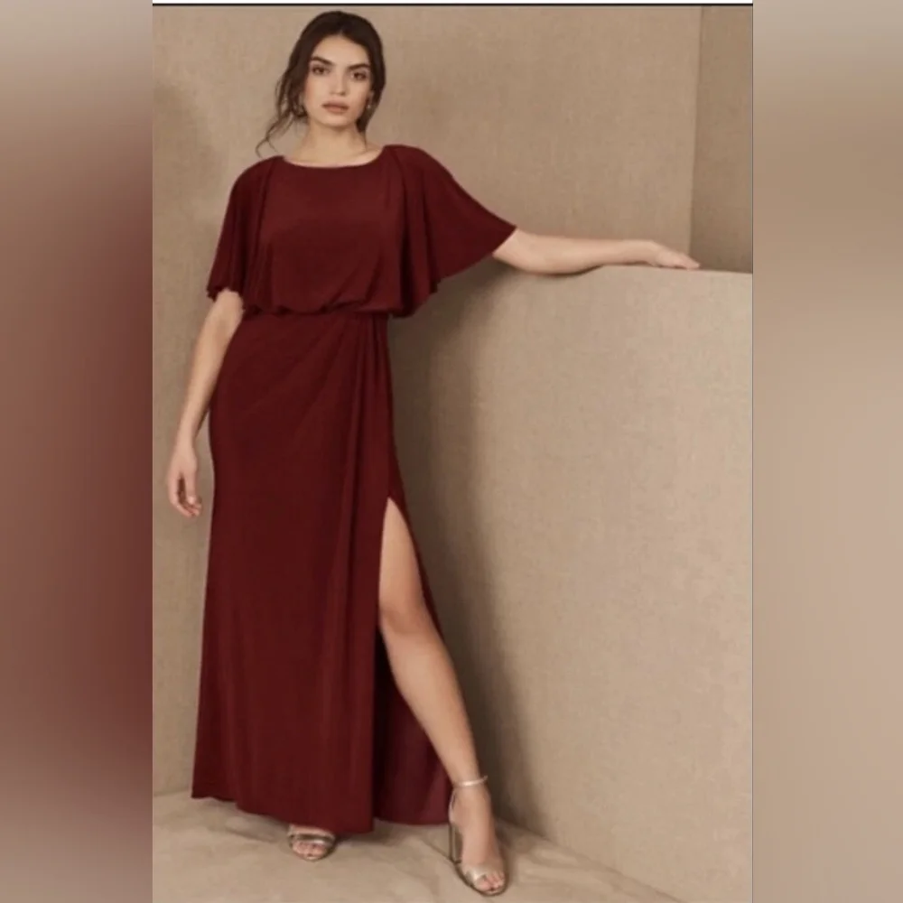 BHLDN Wine Color Lena Boudreaux Flutter Sleeve Dress Size 6.